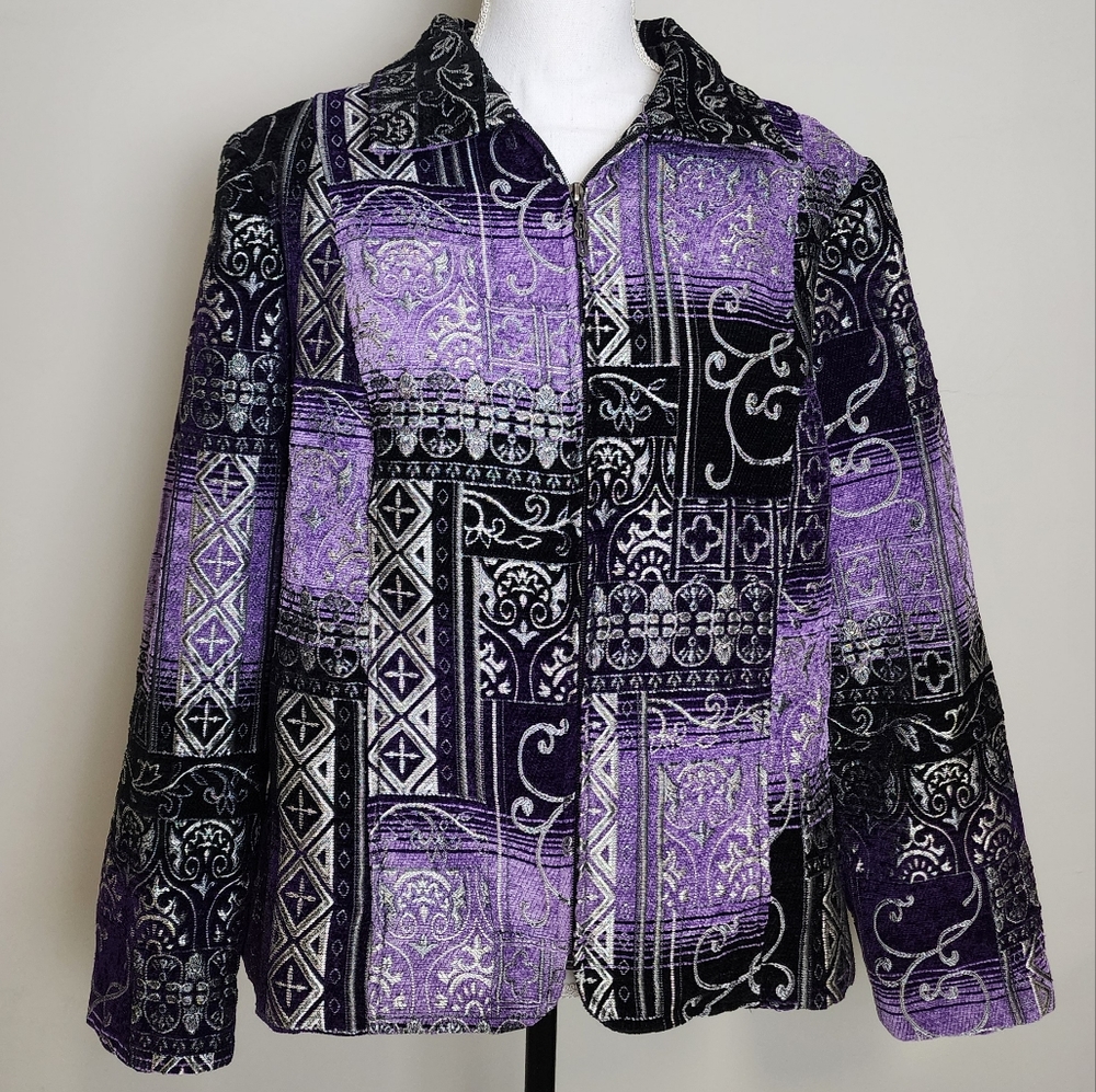 Dressbarn purple patchwork tapestry carpet jacket